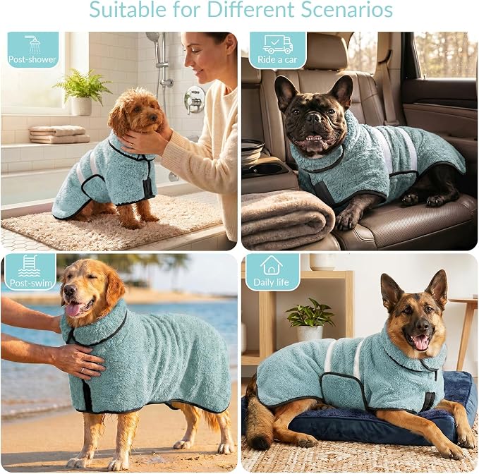Dog Bathrobe, Super Absorbent for Small to Large Dogs, Light Green 2XL - Image 7