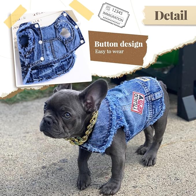 Cool Dog Jean Jacket Small Puppy Outfits Frenchie Clothes Denim Coats - Image 3