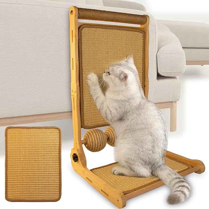 L-Shaped Cat Scratcher with Dual Sisal & Carpet Surfaces Reversible Vertical & by Unknown