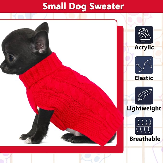 Xmas Dog Sweaters for Small Dogs Winter Dog Clothes Turtleneck Puppy Sweater - Image 3