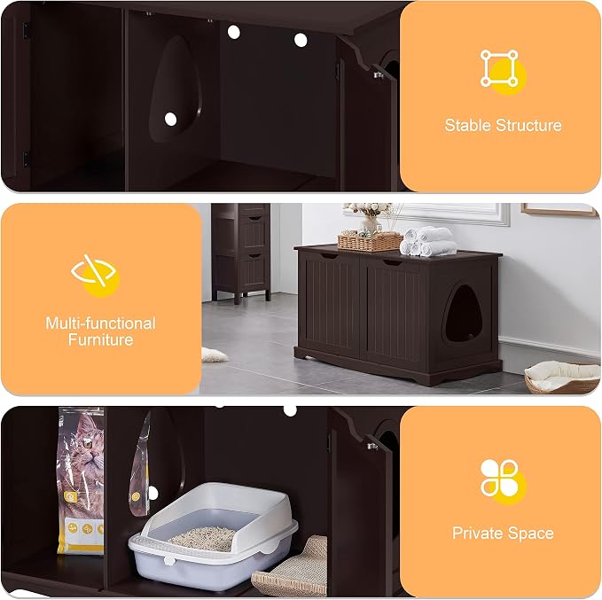 Yaheetech Cat Litter Box Enclosure, Litter Cabinet Furniture Hidden, Wooden Pet - Image 4