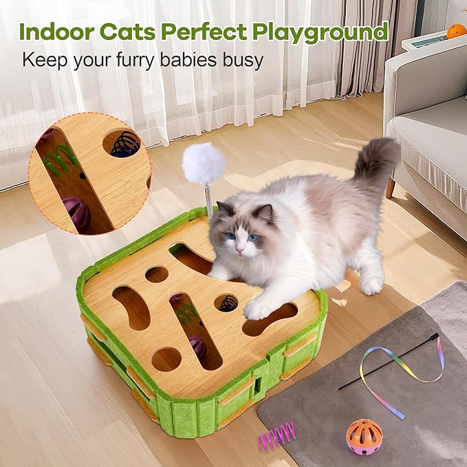 5-in-1 Cat Toys Interactive Wooden Cat Puzzle Toy Intelligence Treat Puzzle - Image 2