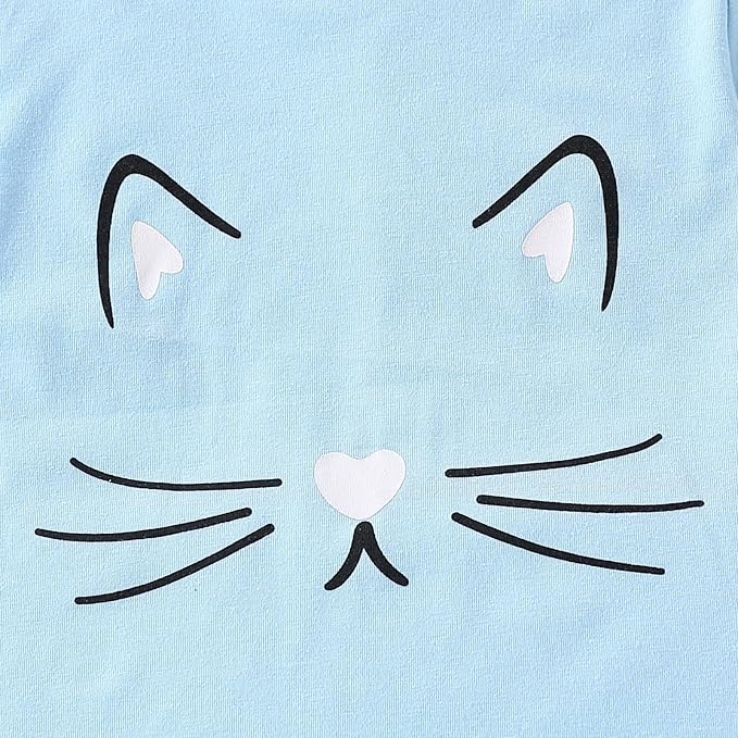 4-8T Toddler Girl Clothes Cat face print Short Sleeve Top+Pants Outfits Girl - Image 3