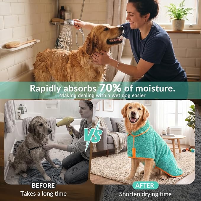 Dog Bathrobe, Super Absorbent for Small to Large Dogs, Lake Green XL - Image 3