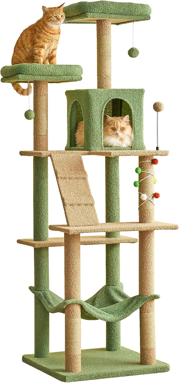 MWPO 70.1-Inch Green Large Cat Tree, Plush Cat Condo by MWPO