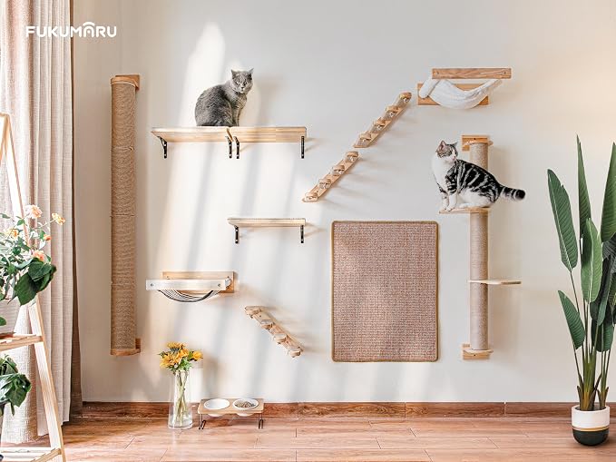 FUKUMARU Cat Scratching Post, 35 x 4.5 Inch Cats Walls Furniture, Rubber Wood - Image 4