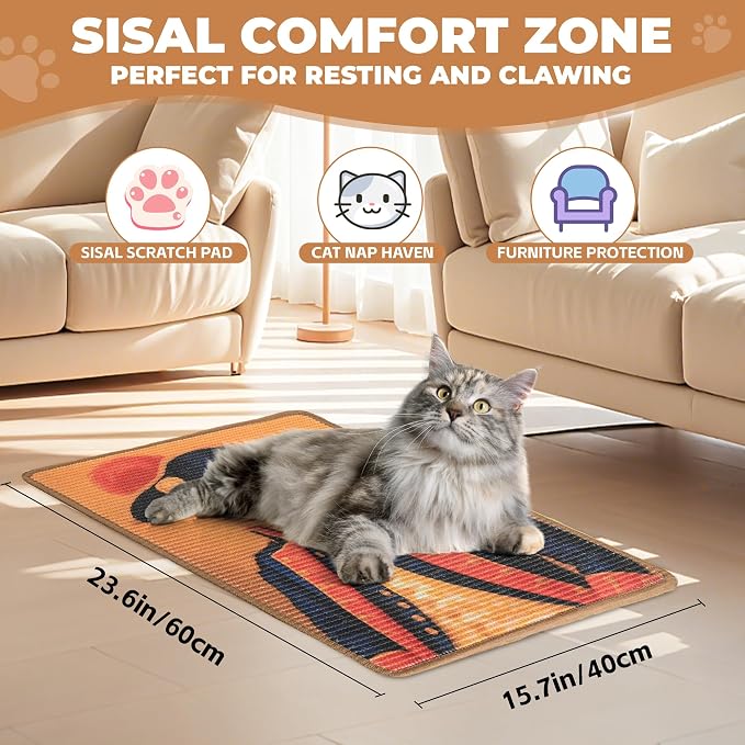 Sisal Cat Scratcher Mat, Cat Wall Scratcher - Image 2