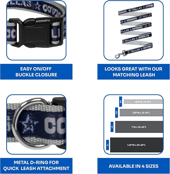 Dallas Cowboys NFL Dog & Cat Collar, X-Large Football Team Collar - Image 6
