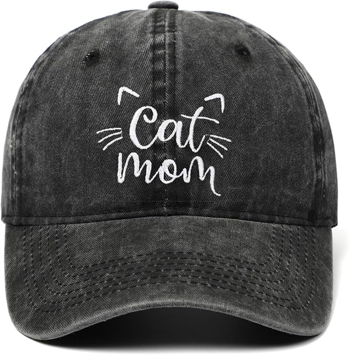 CORIRESHA Cat Mom Baseball Cap Washed Denim Cotton Adjustable Unisex Hat by CORIRESHA