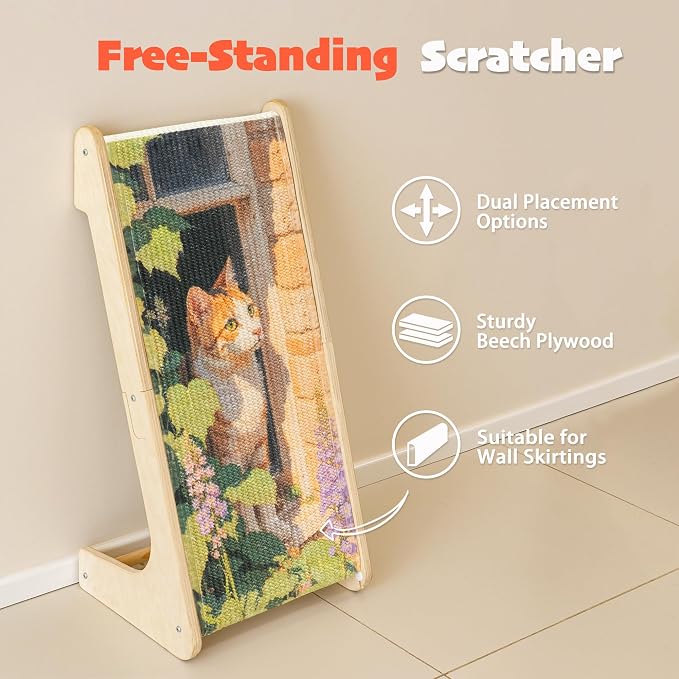 PETKARAY Art Cat Scratcher, 25.2" Sisal Scratching Ramp, L Shaped Scratch Pad - Image 6