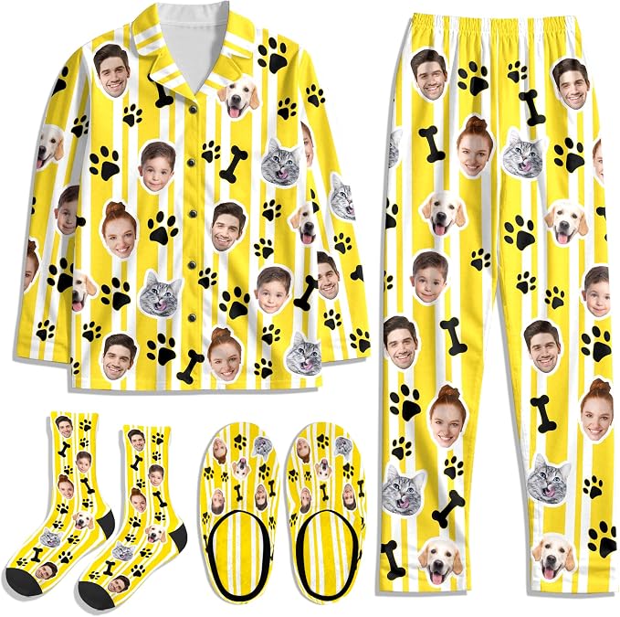 Artsadd Custom Pajamas for Women Men Family, Personalized Face Pjs Pajama Pants by Artsadd