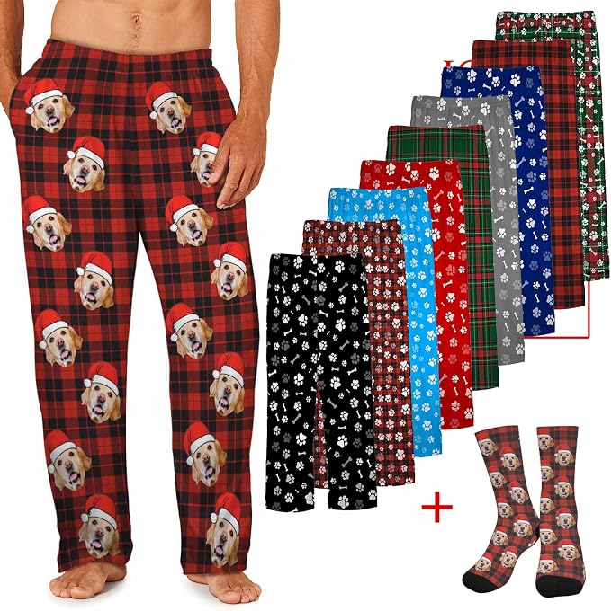 MyPupSocks Custom Pajama Pants for Pet Lover, Personalized Photo Face Printed by MyPupSocks