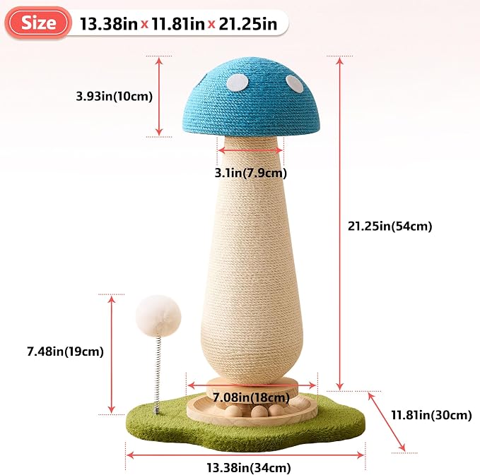 Mushroom Cat Scratching Post Cat Tree, 21.5‘’ H Cute Cat Scratcher Tower - Image 7