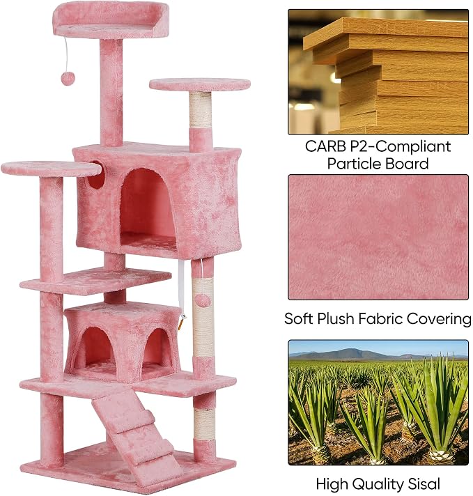 ZENY 54 Inch Cat Tree, Pet Furniture in Pink - Image 3