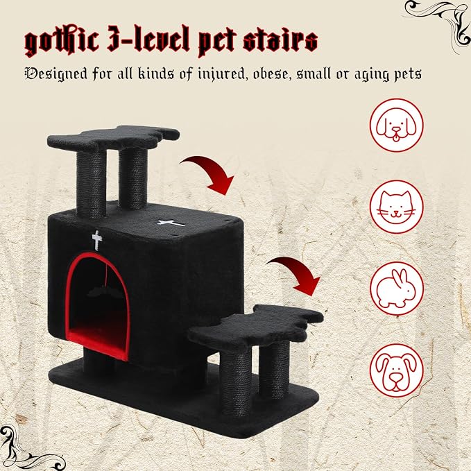 Gothic 3-in-1 Dog Stairs & Cat Scratching Post - Image 3