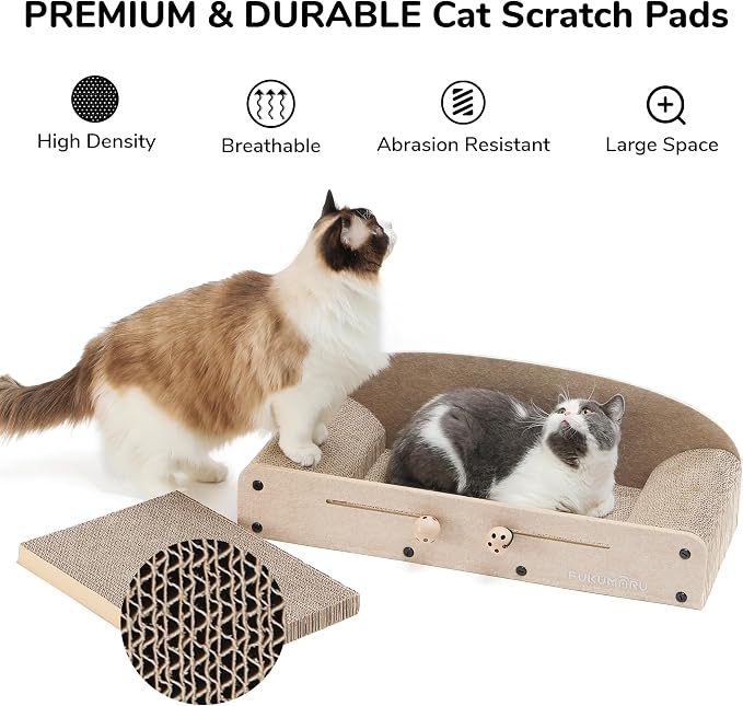 FUKUMARU 26 Inch Cat Scratcher Bed, 2 Reversible Cardboard Cat Scratch Pads - Image 3