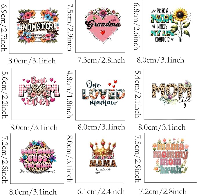 9pcs Mama Best Mom Ever Iron On Heat Transfer Stickers Ready to Press Vinyl - Image 2