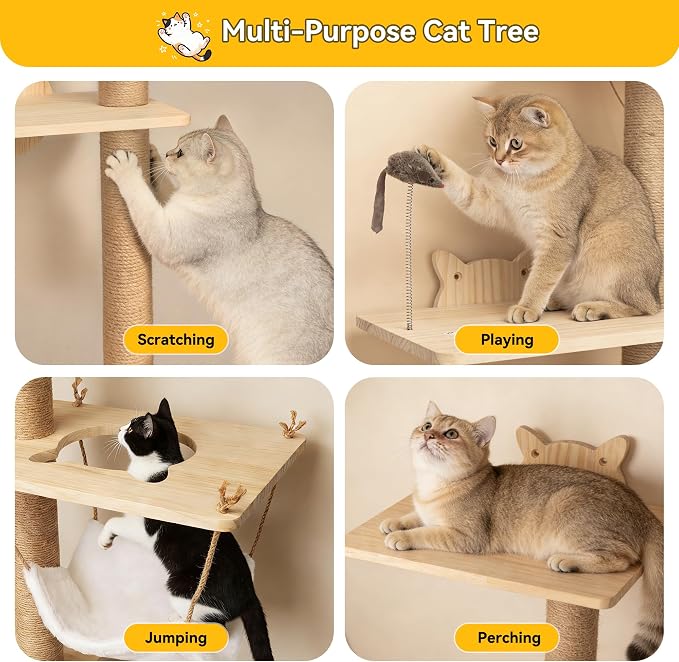 COZIWOW Cat Tree Wall Mounted 4 Tier Cats Climbing Tower 69" Sisal Scratching - Image 5