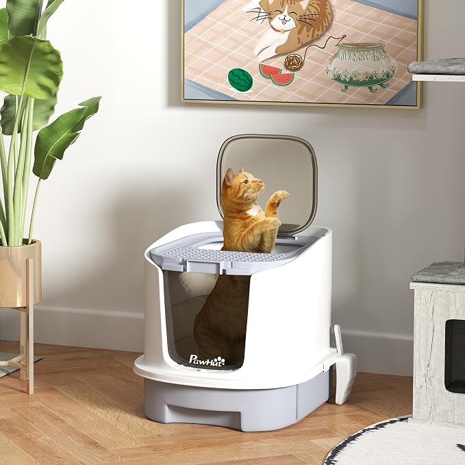 PawHut Cat Litter Box with Lid, Covered Kitty Litter Box Enclosed with Scoop - Image 2