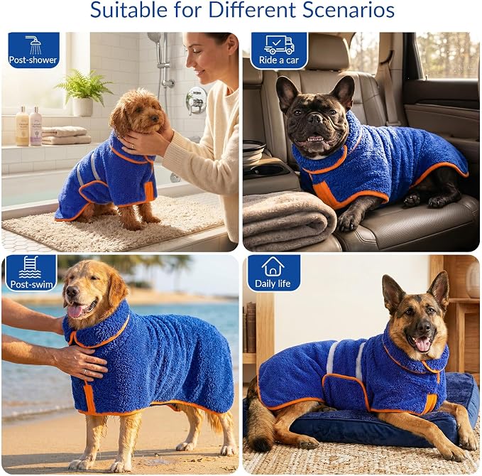 Dog Bathrobe, Super Absorbent for Small to Large Dogs, Dark Blue S - Image 7