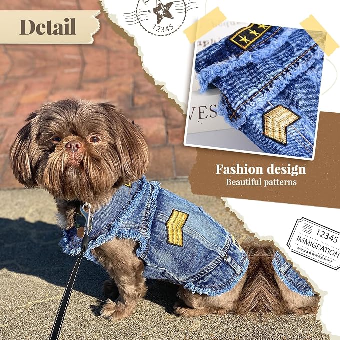 Cool Dog Jean Jacket Small Puppy Outfits Frenchie Clothes Denim Coats - Image 2