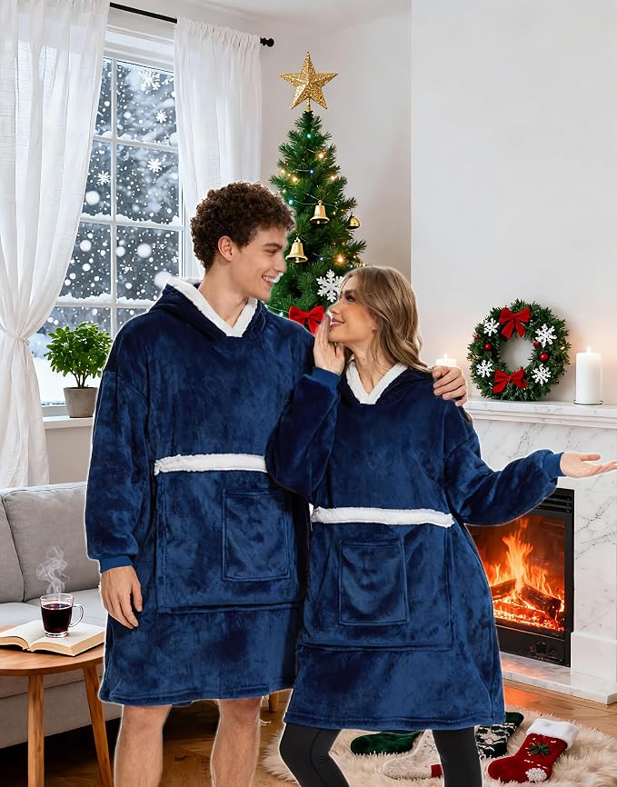 Wearable Blanket Hoodie with Giant Pocket, Soft Warm Sherpa Fleece Oversized - Image 6