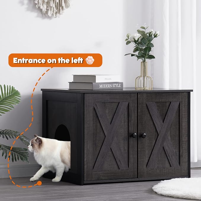 Dwanton Litter Box Enclosure, Cat Litter Box Furniture Hidden, Reversible - Image 3