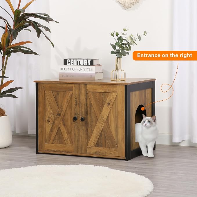 Dwanton Litter Box Enclosure, Cat Litter Box Furniture Hidden, Reversible - Image 2