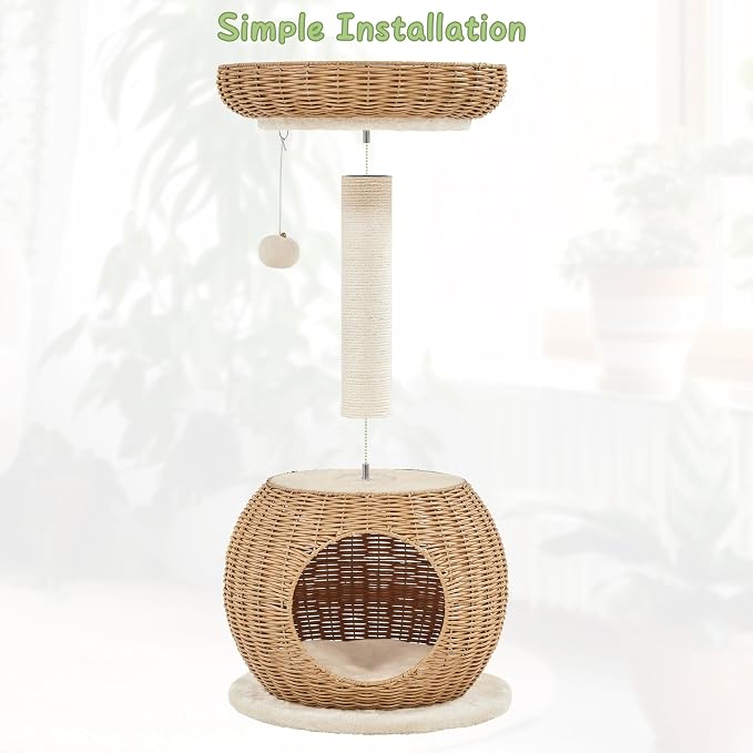 Yaheetech Cat Tree, 29.5in Rattan Cat Tower - Image 9