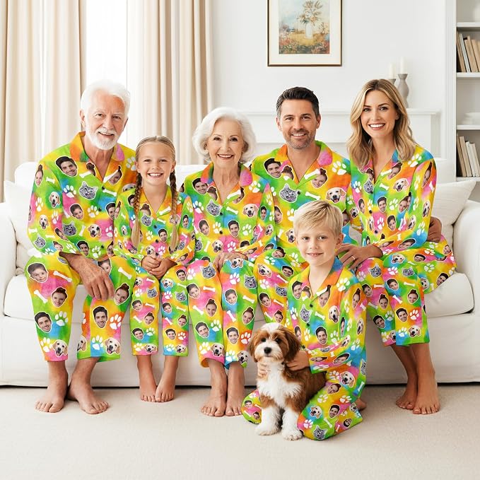 Artsadd Custom Pajamas for Women Men Family, Personalized Face Pjs Pajama Pants - Image 2