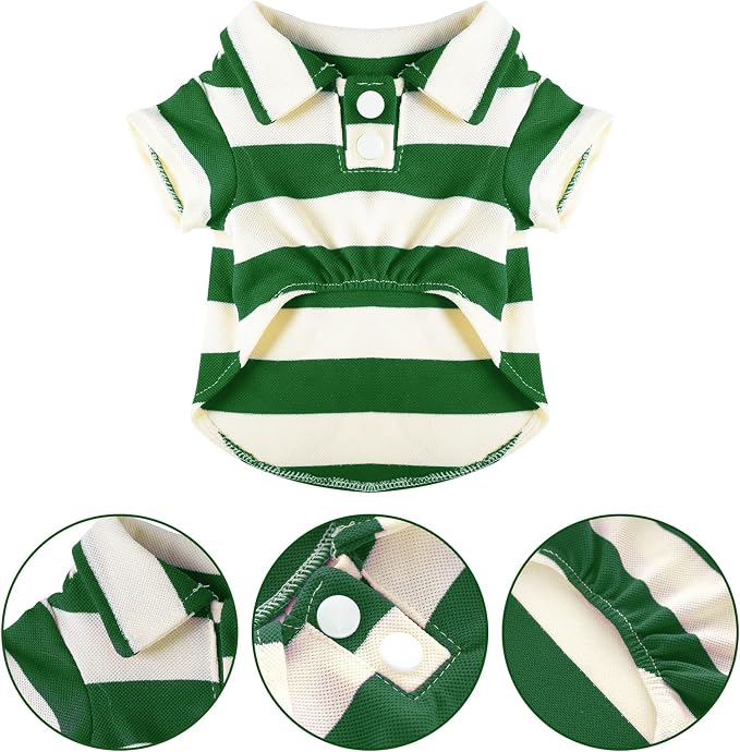 Dog Shirt Polo Shirt Striped Collar Puppy Clothes Summer Button Up Pet Clothes - Image 3