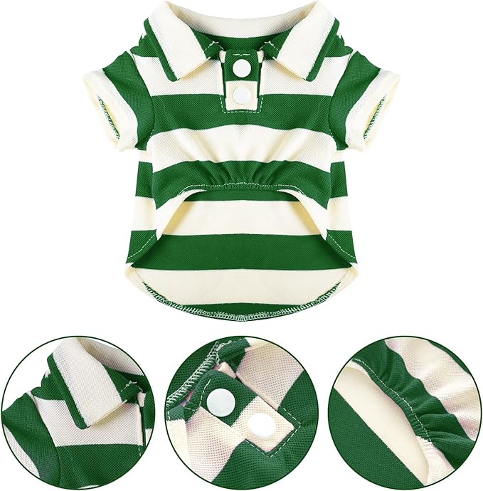 Dog Shirt Polo Shirt Striped Collar Puppy Clothes Summer Button Up Pet Clothes - Image 3