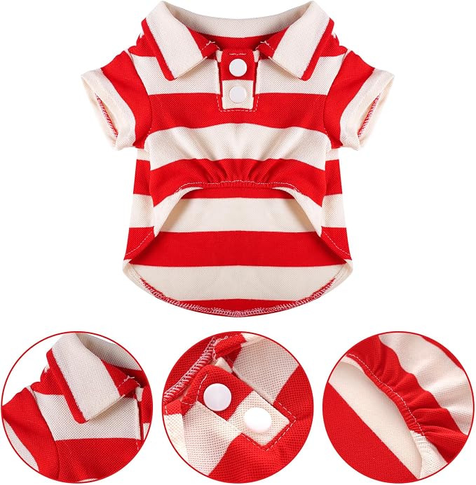 Dog Shirt Polo Shirt Striped Collar Puppy Clothes Summer Button Up Pet Clothes - Image 3
