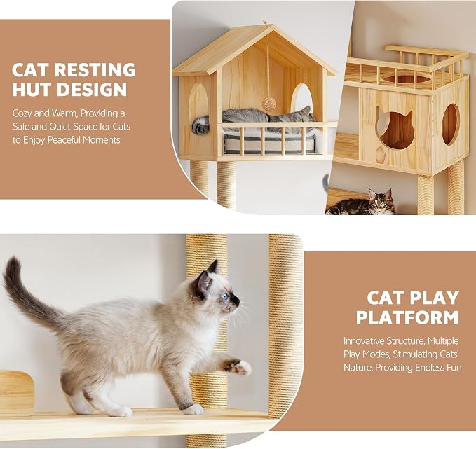 Wood Cat Tree for Automatic Litter Box, 74.4" Tall Cat Tower for Self Cleaning - Image 4