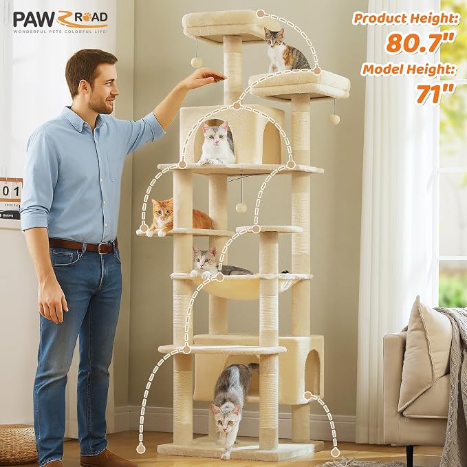 PAWZ Road Heavy Duty Cat Tree for Large Cats, 81 Inches Tall Cat Tower - Image 7