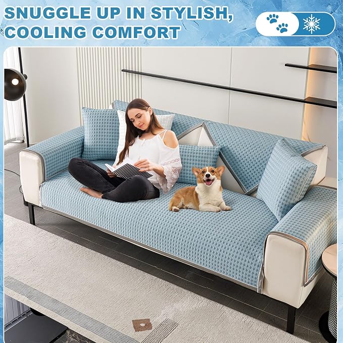 OTOB Cooling Dog Couch Cover Ice Silk Fiber, Washable & Non Slip Sofa - Image 9