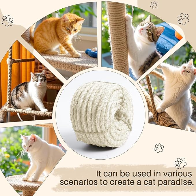 Sisal Rope for Cat Scratcher 1/4" 200 Ft Cat Tree Twine for Repairing Cat - Image 3
