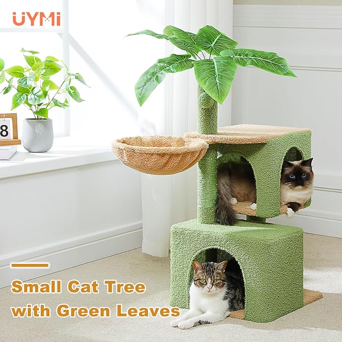 Green Cat Tree for Indoor Cats, Scratching Posts, Dual Condos and Cozy Hammocks - Image 8