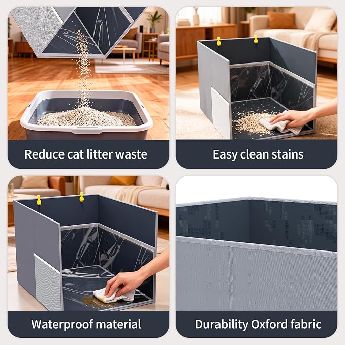Aokeyee 2PCS Cat Litter Box Enclosure Splash Guard, All-in-One Large Waterproof - Image 8