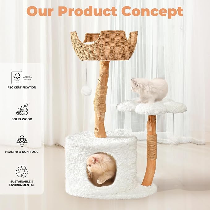 Easyego Modern Cat Tree, Aesthetic Wood Cat Tree Tower - Image 5