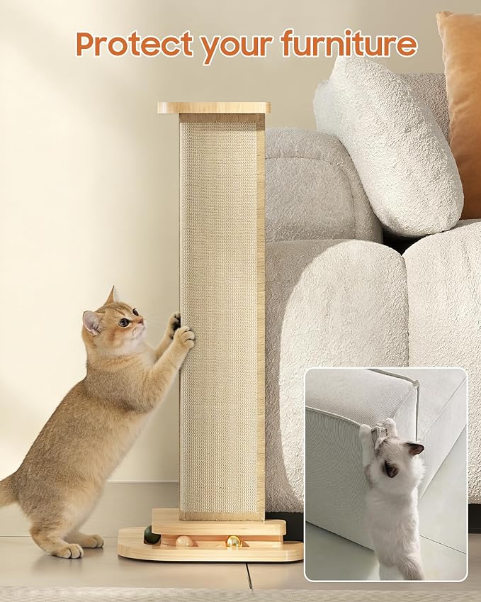 Corner Cat Scratcher with Track Balls, Replaceable Sisal Scratch Pad - Image 6