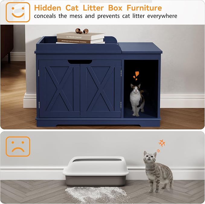 Flip Top Cat Litter Boxes Enclosure Covered Litter Box Hidden Furniture Wooden - Image 5
