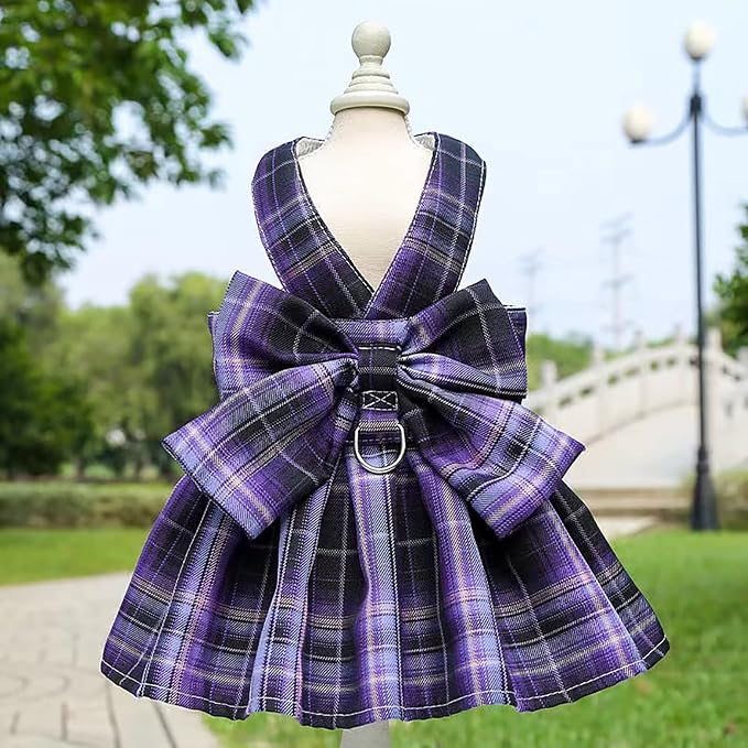 PETCARE Plaid Dog Dress Bow Tie Harness Leash Set - Image 7