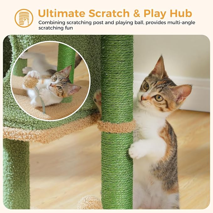 PAWZ Road Cat Tree for Indoor Cats, 26 Inches Cactus Cat Tower - Image 4