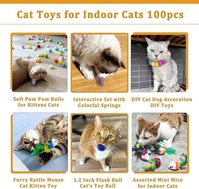 100Pcs Cat Toys Assortment for Indoor Cats, Interactive Kitten Toys Variety Pack - Image 2