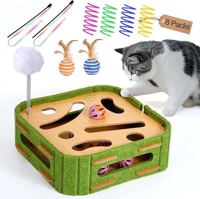 5-in-1 Cat Toys Interactive Wooden Cat Puzzle Toy Intelligence Treat Puzzle by Unknown