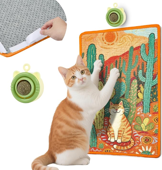 Cat Scratching Mat with Bonus Adhesive Catnip | All-in-One 23.6x15.7 Inch Sisal by Unknown