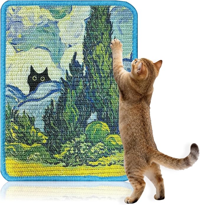 Sisal Cat Scratcher Mat 15x12 Inch – Art Cat Wall Scratcher by Soubeoii