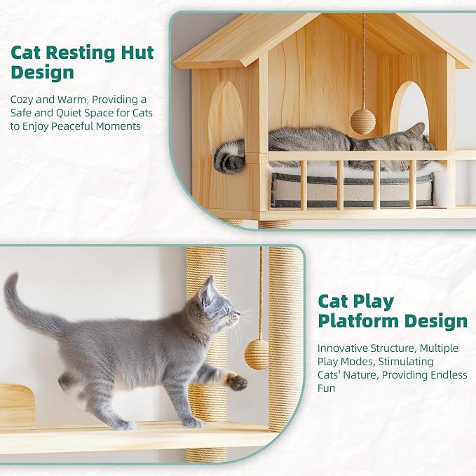 Wood Cat Tower for Automatic Litter Box, 60.2" H Tall Cat Tree for Self - Image 5