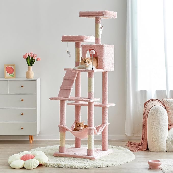 MWPO 70.1-Inch Pink Large Cat Tree, Plush Cat Condo - Image 9